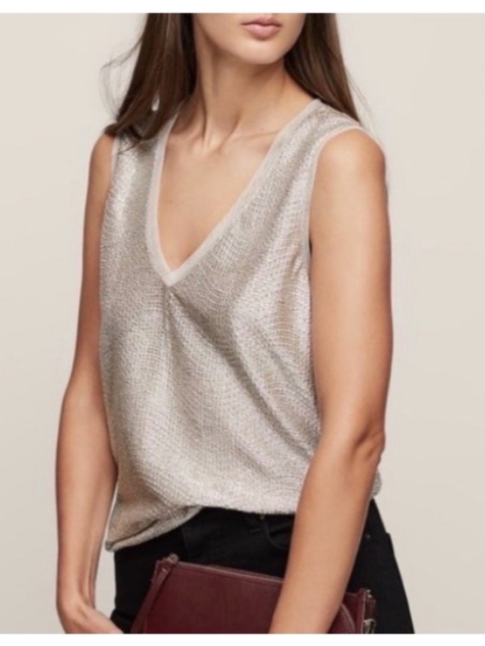 Reiss Ona Metallic V-Neck Top